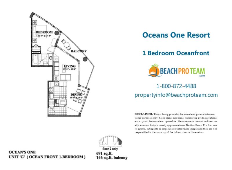 Oceans One Floor Plan G - 1 Bedroom Oceanfront Corner